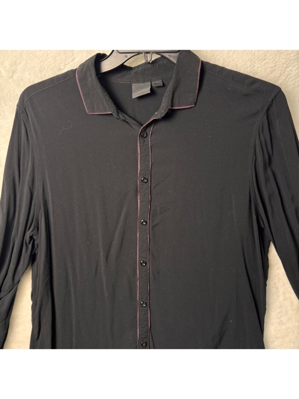 ASOS DESIGN Mens large button down shirt distinctive maroon/plum contrast piping